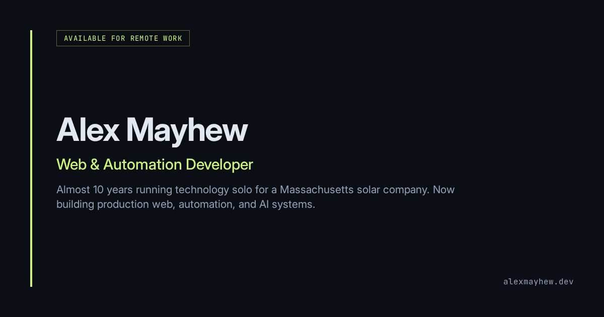 Alex Dev Alex Mayhew | Technical Advisor & Systems Architect